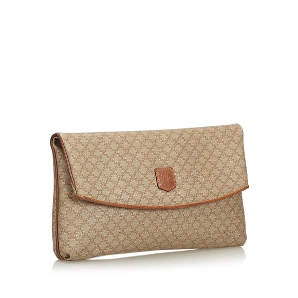 Celine Macadam Shoulder Bag Clutch Beige Brown Leather - Picture 2 of 16
